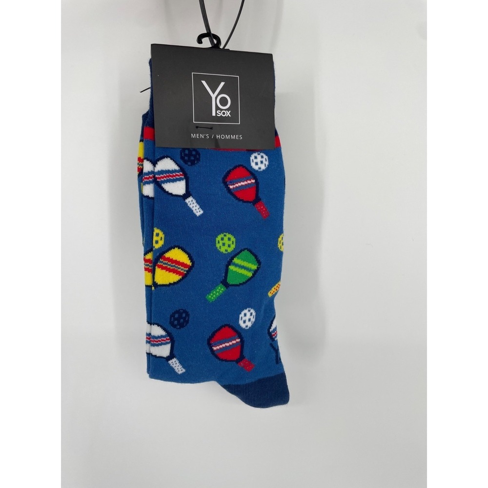 Yo‎ Sox Crew Socks Mens 7-12 Blue Multi Pickleball Print Stretch Performance NWT